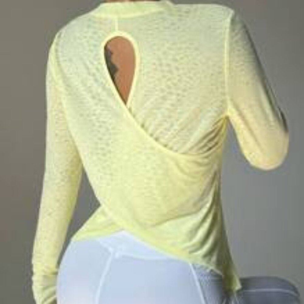 Crew Neck Long Sleeve Hollow-Out Minimalist Sport T-Shirt, Casual Daily Wear